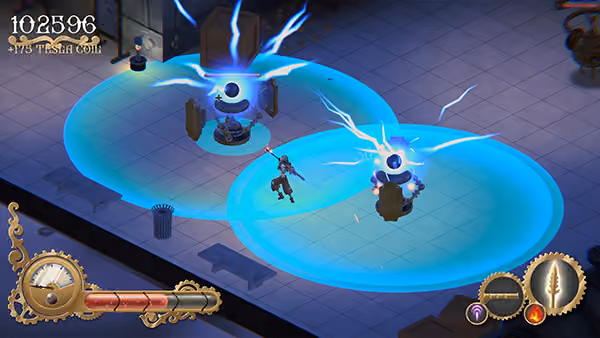 Screenshot of Brian texturing 3D assets for the video game Clockwork Sword using the MouthPad.